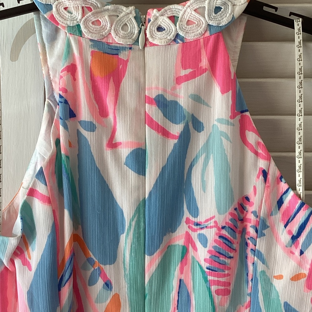 Lilly Pulitzer Pink Aqua Coral Multicolor Dress with White Trim - Picture 5 of 5